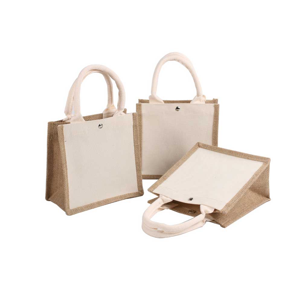 雙拼亞麻帆布袋麻布袋帶扣子包芯手提